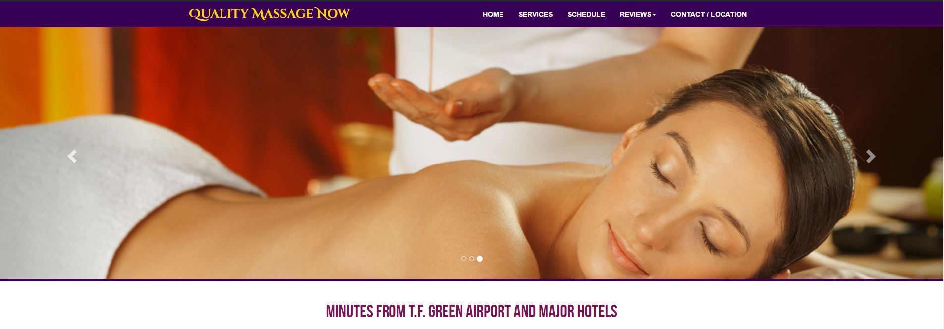 Snapshot of Quality Massage Now website newly rebuilt on a Wordpress Platform with a new online booking system.